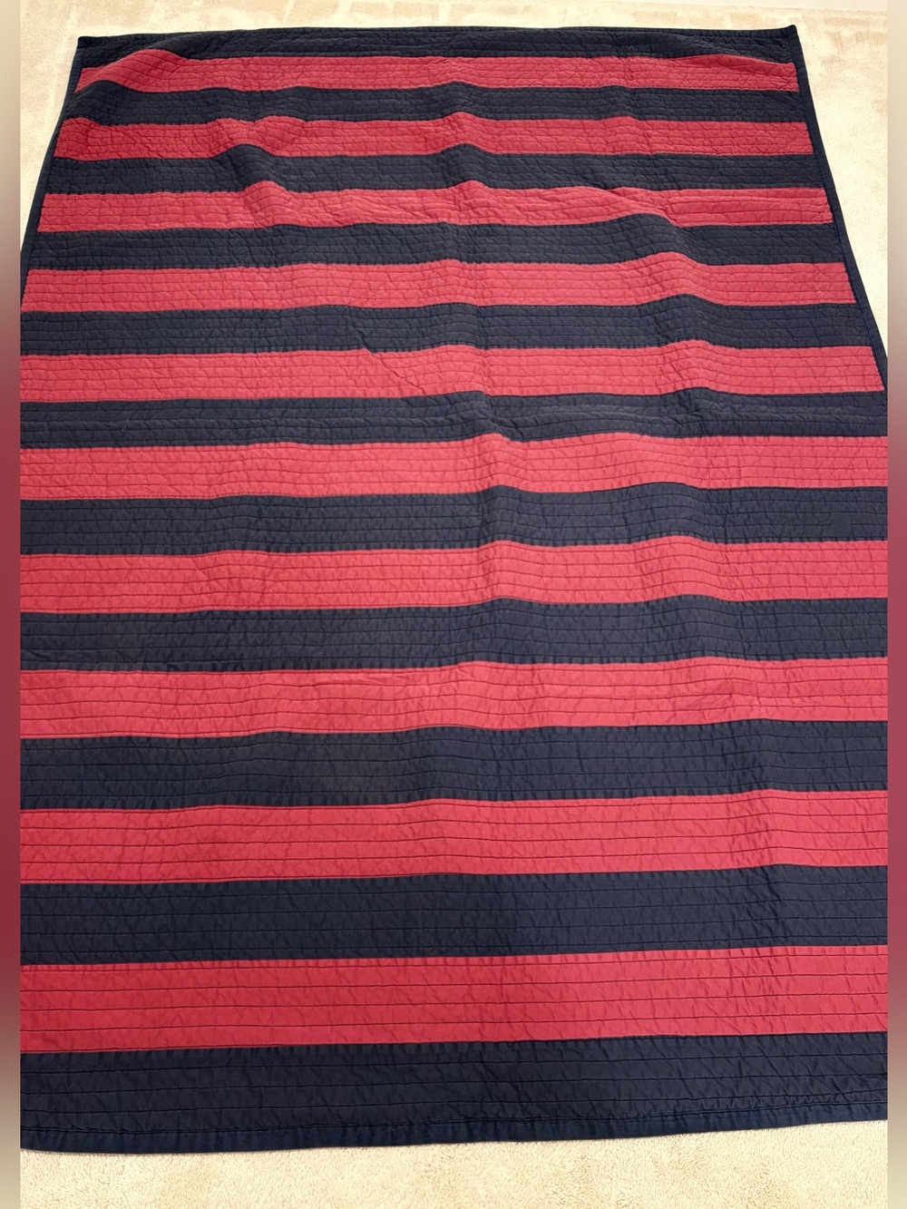 Pottery Barn Teen Striped Twin Quilt in Navy and Red and Matching Pillowcase